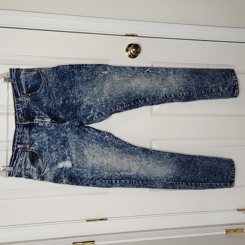 Men's Black Pike acid wash distressed jeans skinny size 32